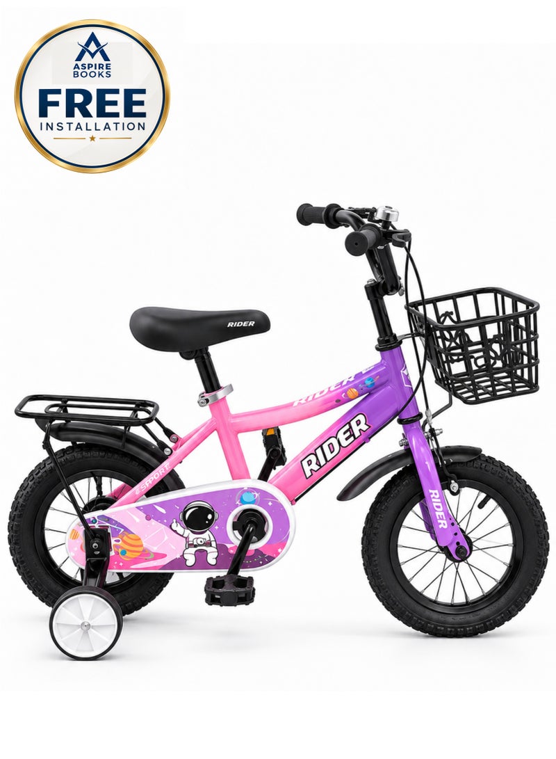 Aspire Books Rider 16-Inch Kids Bicycle with Training Wheels, Pink & Purple | AGE 4-7 - Image 1