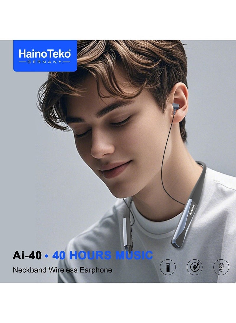 Haino Teko Haino Teko Ai-40 Neckband Wireless Earphone with AI Voice Control 40-Hour Battery Life and Multi Functional Button Control Black - Image 2