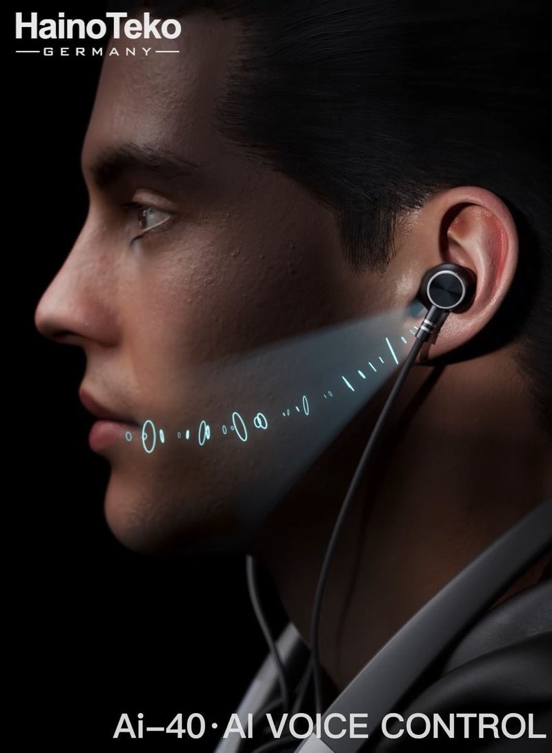 Haino Teko Haino Teko Ai-40 Neckband Wireless Earphone with AI Voice Control 40-Hour Battery Life and Multi Functional Button Control Black - Image 3