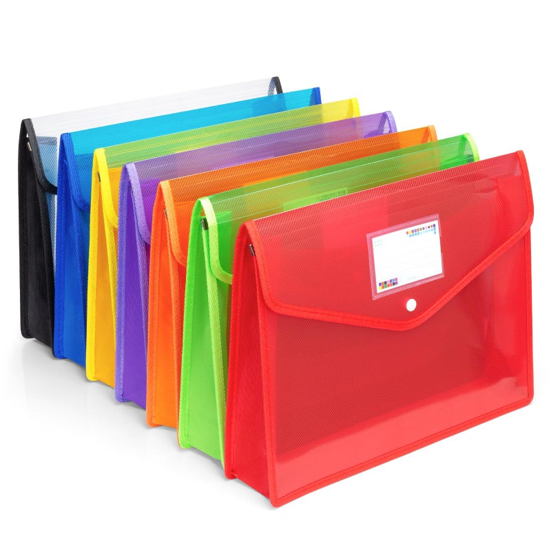 iMissiu Plastic File Folders, Waterproof Transparent Expandable File Organiser - Portable Large Capacity A4B4 File Wallet for Office/Business/School (Assorted Color-7 Pack) - Image 1