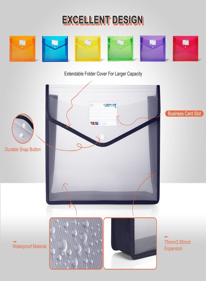iMissiu Plastic File Folders, Waterproof Transparent Expandable File Organiser - Portable Large Capacity A4B4 File Wallet for Office/Business/School (Assorted Color-7 Pack) - Image 2