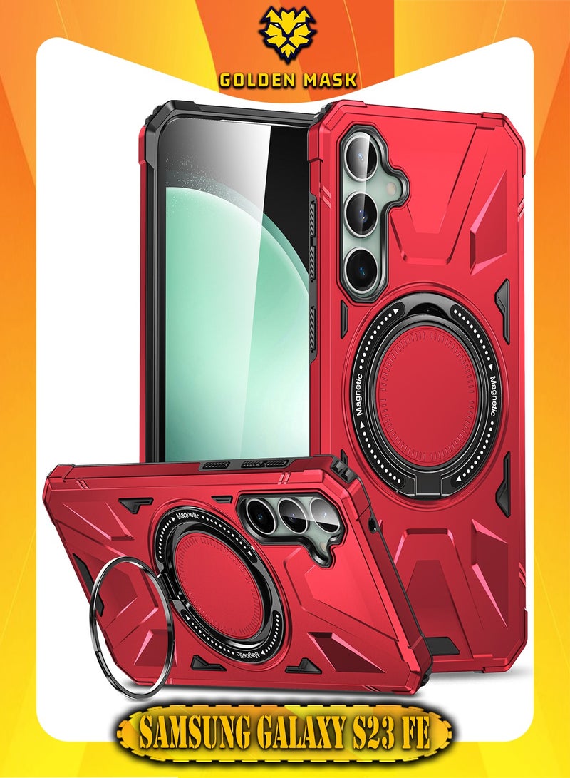 GOLDEN MASK GOLDEN MASK For Samsung Galaxy S23 FE Case Mag-Safe Magnetic Shockproof Phone Case with Ring Holder (Red)