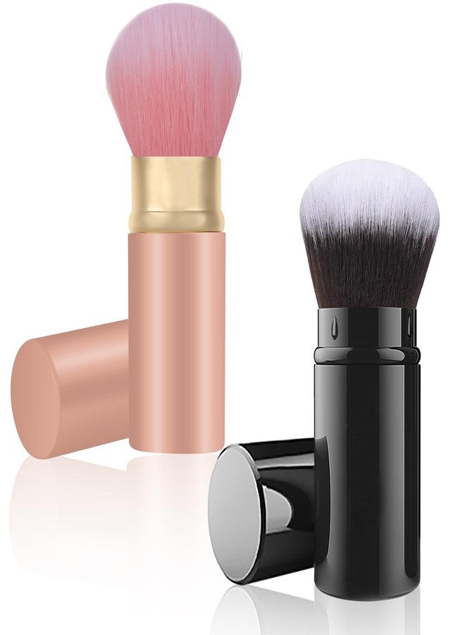 Falliny 2 Pack Retractable Makeup Brush, Kabuki Powder Foundation Makeup Brush, Travel Face Blush Brush with Cover for Blush,Bronzer, Sunscreen,Buffing, Concealer, Highlighter, Powder Cosmetics - Image 1