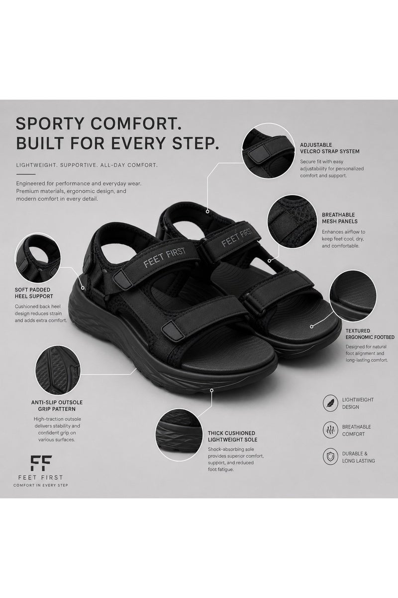Feet First Men’s Sports Sandals with Adjustable Velcro Straps – Lightweight Comfort Outdoor Walking Sandals - Image 2