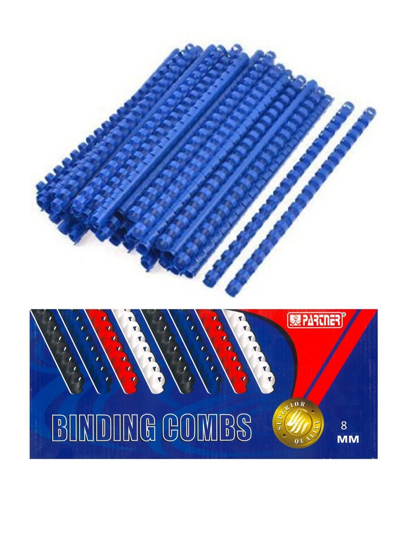 PARTNER 100-Piece Binding Combs 8mm Blue - Image 1