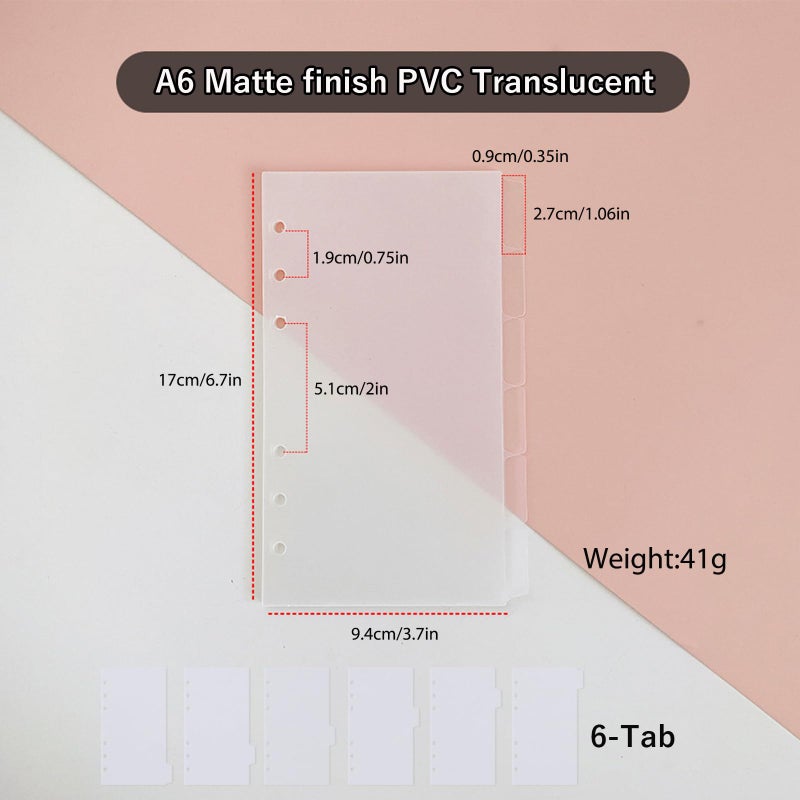 DY.2ten Clear Binder Dividers for 6-Holes Ring Binder, 1/6 Cut Tabs, A6 Size, Sturdy Plastic Dividers with 6 Tabs for School Office Home, 2 Sets, 12 Dividers, 2 Tab Stickers. - Image 3