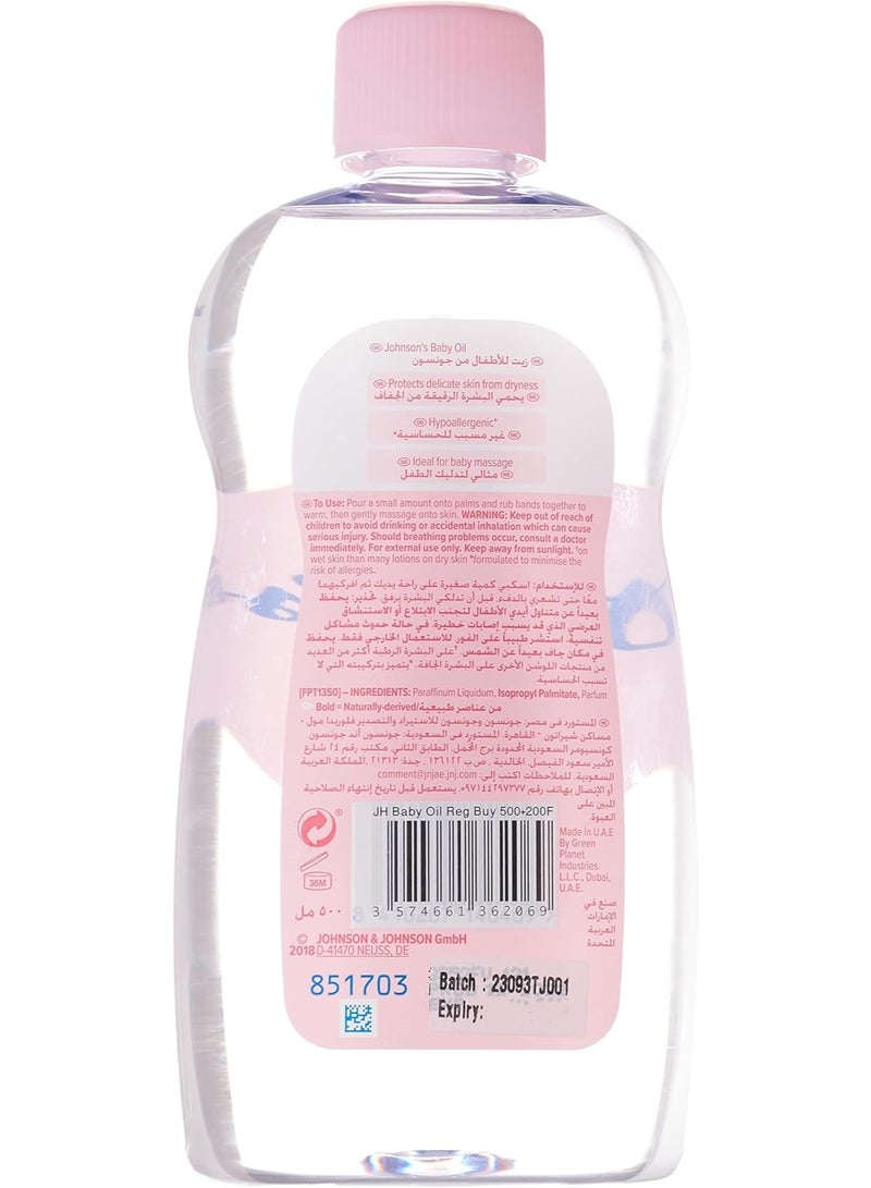 erorex Johnson's Baby Oil 500ml Locks in 10x More Moisture Hypoallergenic for Baby Massage and Dry Skin - Image 2