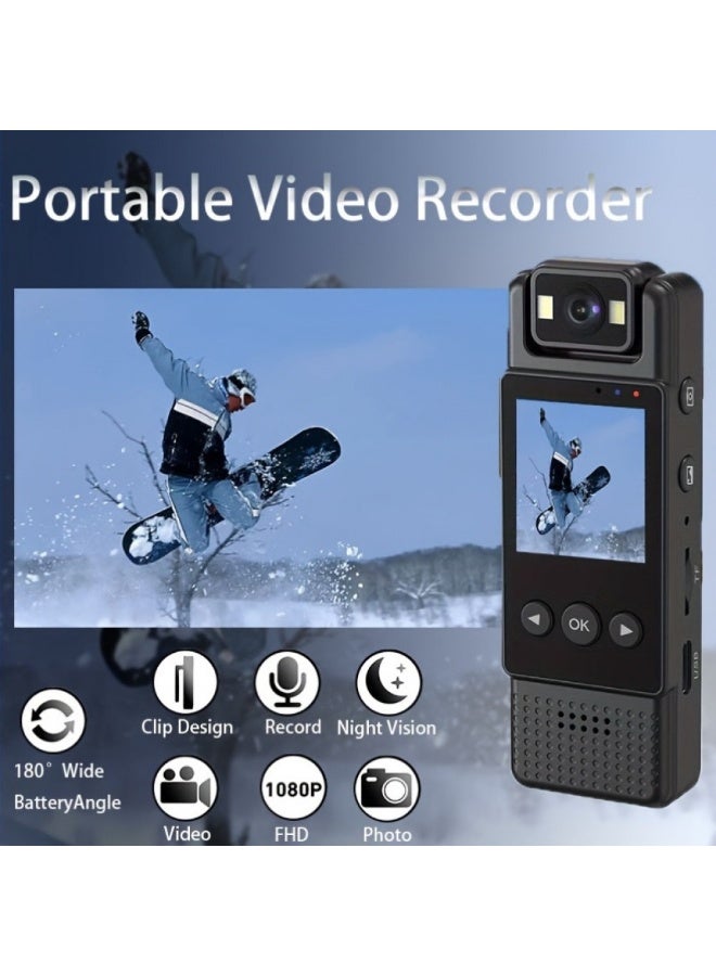 1080P Full HD Wearable Action Camera - Portable Video Recorder with 1200mAh Lithium Polymer Battery, USB Dual Charging, Clip Design, One-Click Audio & Video Recording, Night Vision, No SD Card Included - Image 1