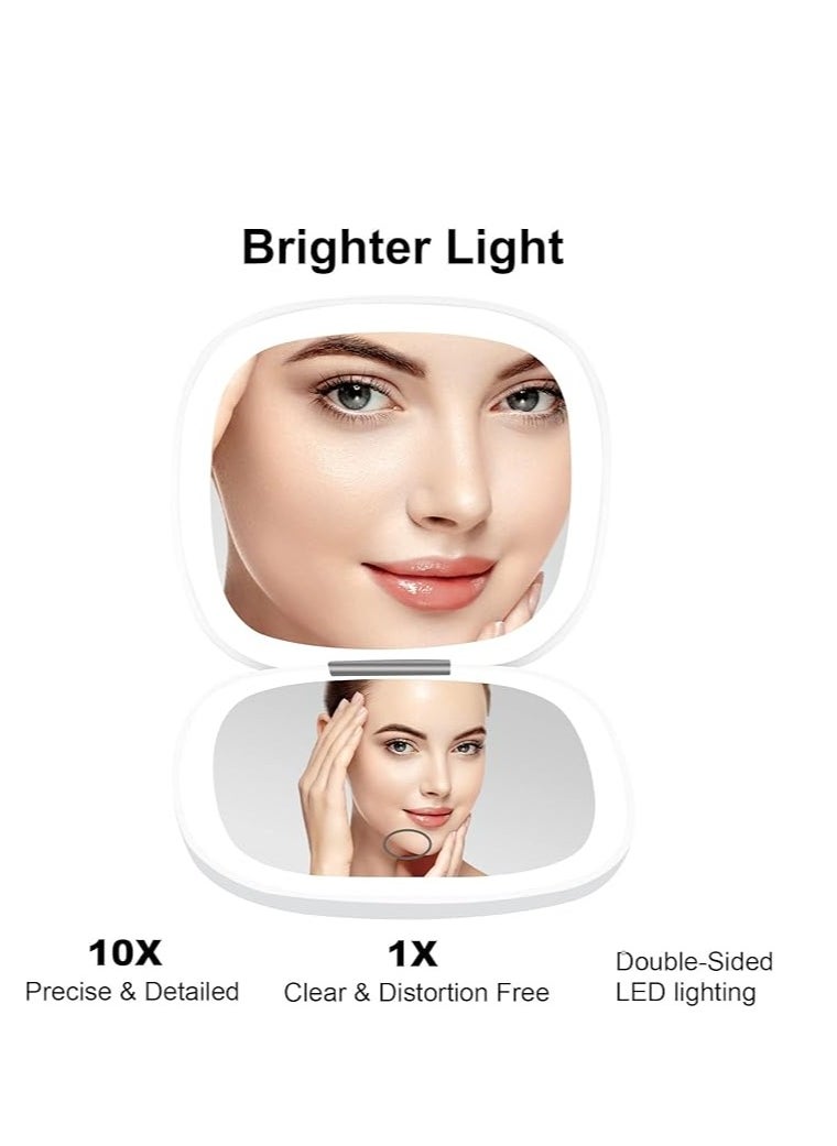 Generic Compact Mirror, Lighted Travel Makeup Mirror with 1X/10X Magnifying Double Sided Dimmable Portable Pocket for Handbag and Pocket, USB Charging  - Image 3