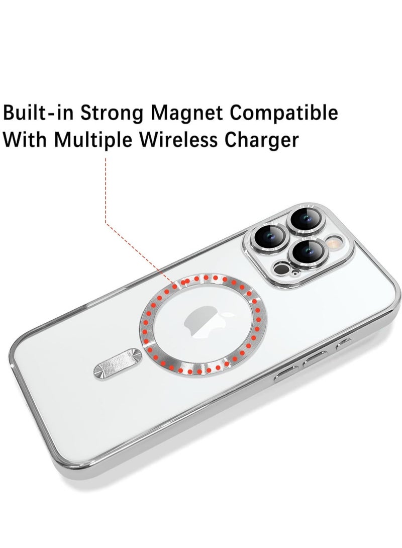 حافظة مغناطيسية لجهاز آيفون 16 برو مع واقي عدسة الكاميرا مدمج - متوافقة مع MagSafe، غلاف رقيق شفاف مضاد للخدش للصدمات للنساء والرجال، فضي - Image 2