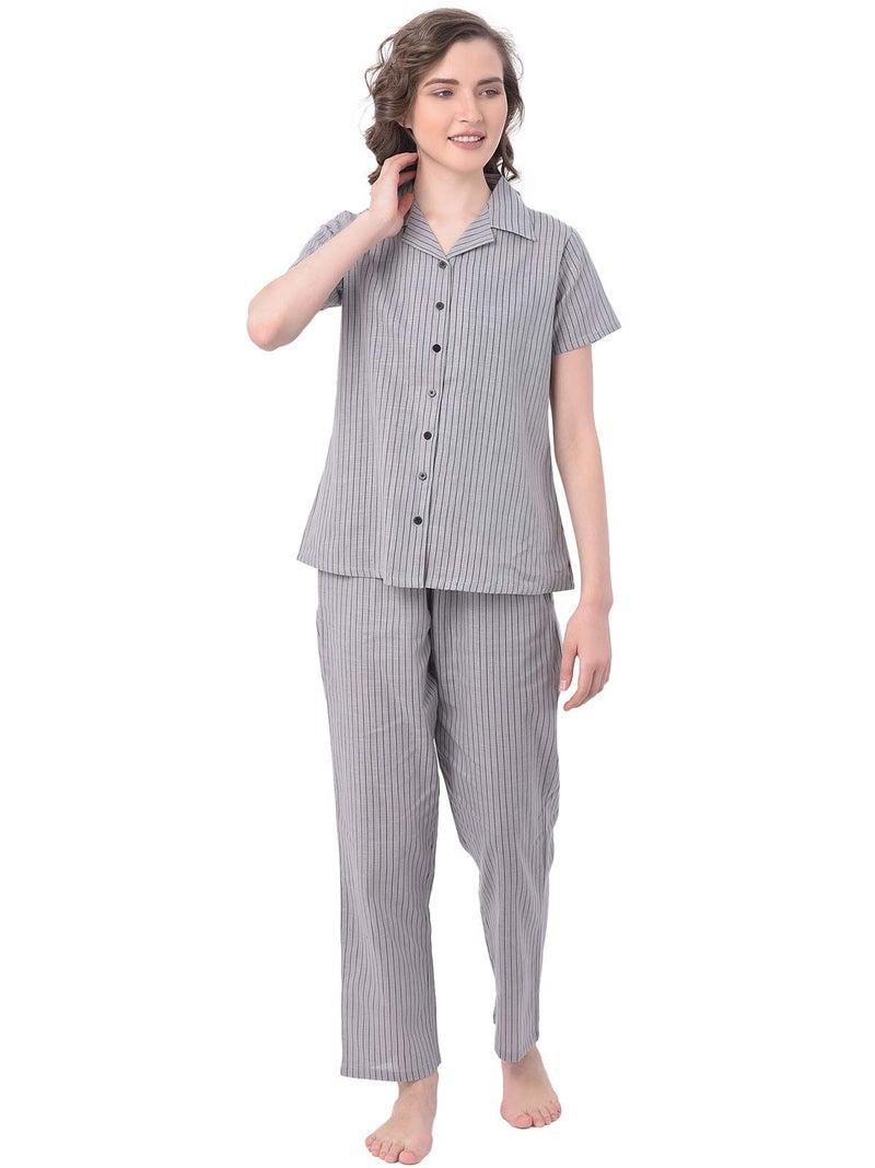Clovia Women's Cotton Ankle Length Casual Regular Pajama Set (LS0385P01XL_Grey_XL) - Image 1