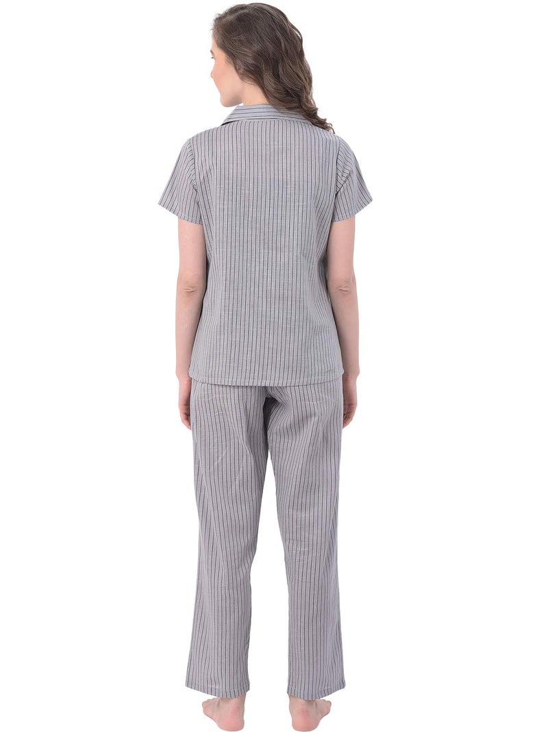 Clovia Women's Cotton Ankle Length Casual Regular Pajama Set (LS0385P01XL_Grey_XL) - Image 4