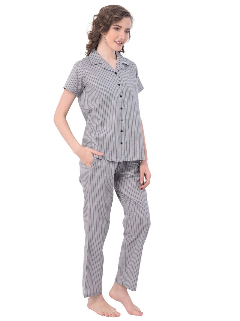 Clovia Women's Cotton Ankle Length Casual Regular Pajama Set (LS0385P01XL_Grey_XL) - Image 3