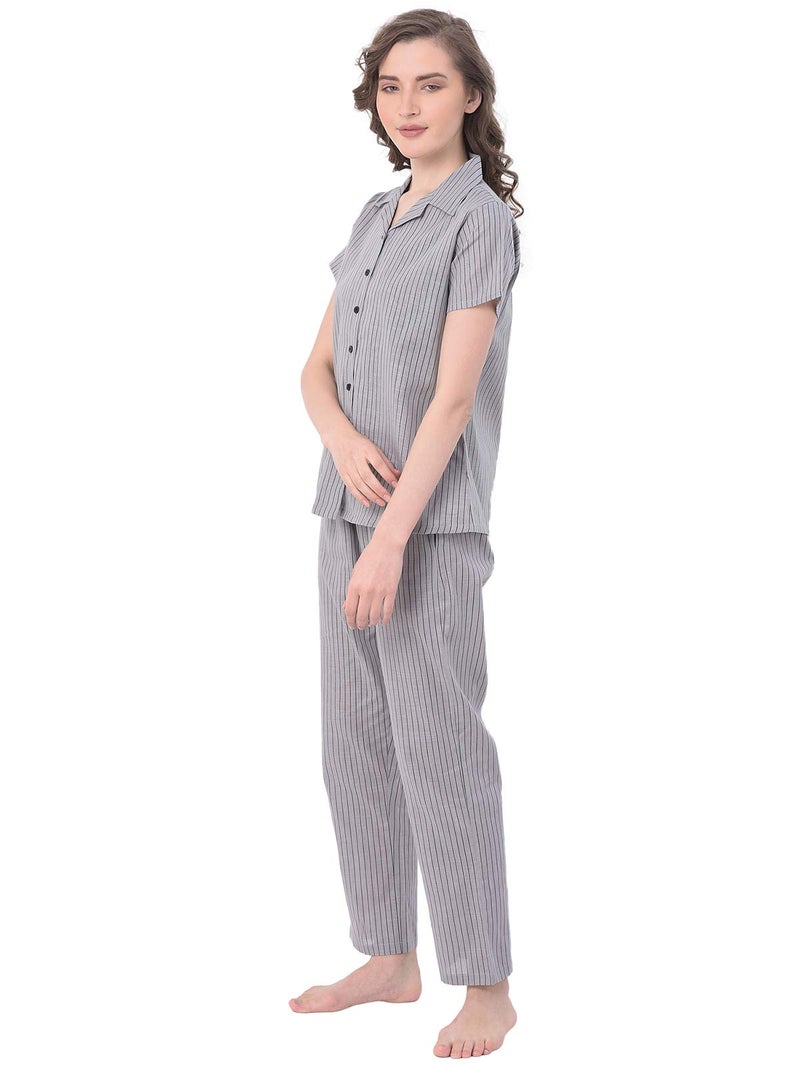 Clovia Women's Cotton Ankle Length Casual Regular Pajama Set (LS0385P01XL_Grey_XL) - Image 2