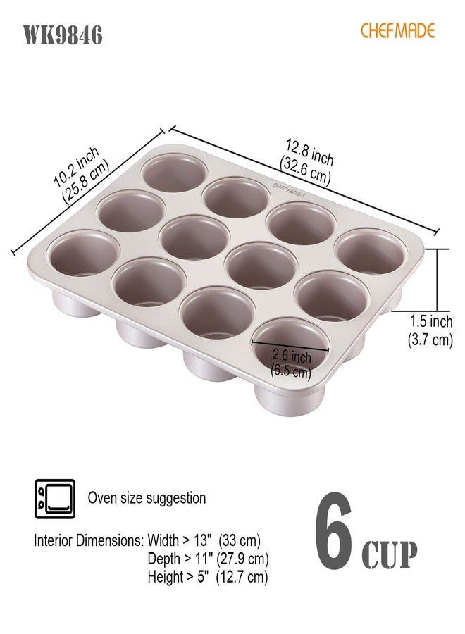 CHEFMADE Muffin Cake Pan, 12-Cavity Non-Stick Bristish Cupcake Pan Bakeware for Oven Baking (Champagne Gold) - Image 2