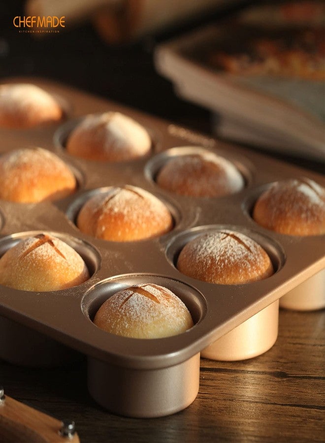 CHEFMADE Muffin Cake Pan, 12-Cavity Non-Stick Bristish Cupcake Pan Bakeware for Oven Baking (Champagne Gold) - Image 4