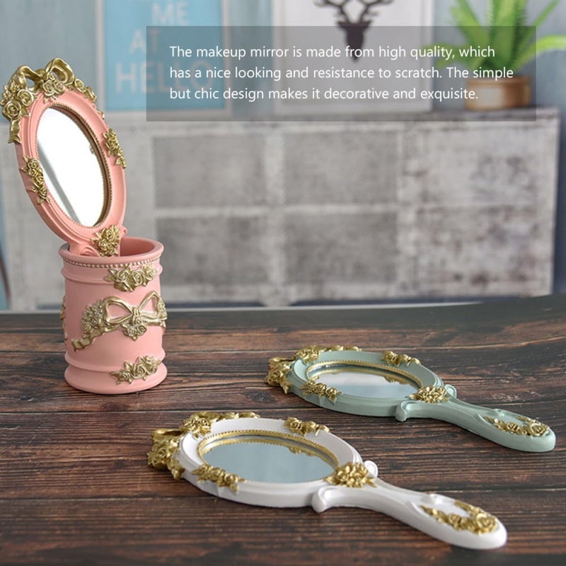 Creative Handheld Makeup Mirror with Handle Retro Style Portable Vanity Mirror for Women Lightweight for Travel and Touch-ups - Image 3