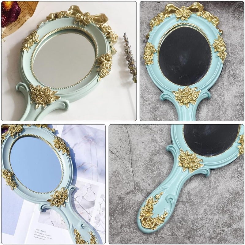 Creative Handheld Makeup Mirror with Handle Retro Style Portable Vanity Mirror for Women Lightweight for Travel and Touch-ups - Image 4