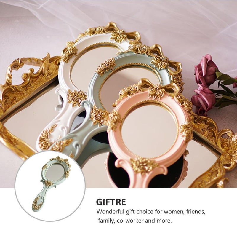Creative Handheld Makeup Mirror with Handle Retro Style Portable Vanity Mirror for Women Lightweight for Travel and Touch-ups - Image 2