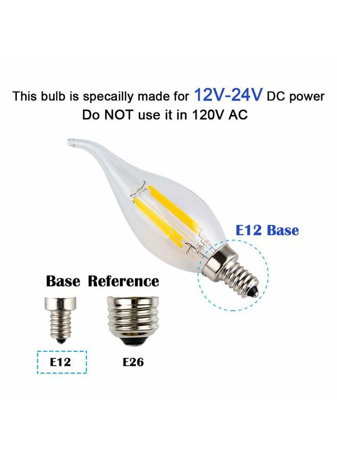 OPALRAY Low Voltage 12V LED Candelabra Lightbulb, 12V DC or 12V AC, 4W Dimmable, 2700K Warm White Light, E12 Small Base, 40W Incandescent Replacement, 12Volt DC Operated, Clear Glass Flame Tip, 5-Pack - Image 2