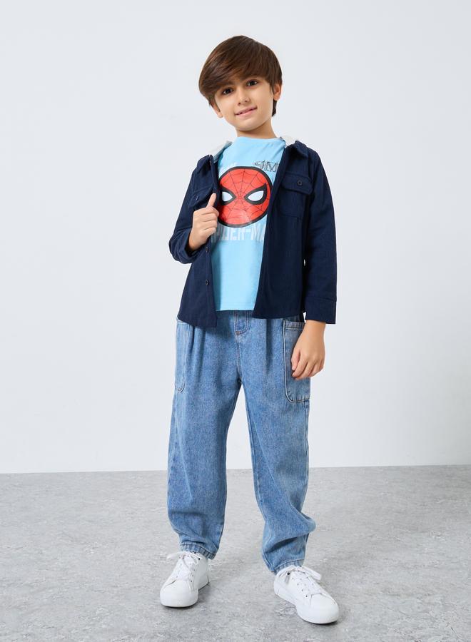 Styli Boys Navy Blue Corduroy Hooded Shacket - Image 2