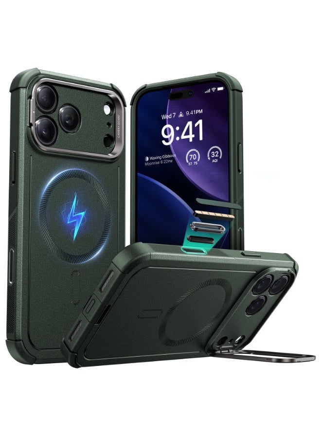 ESR iPhone 17 Pro Max HaloLock Cyber Tough Case with Stand – MagSafe Compatible Heavy-Duty Cover with Camera Control Button 7x Military-Grade Drop Protection Shock-Absorbing Corners And 3-Layer Design - Green - Image 1
