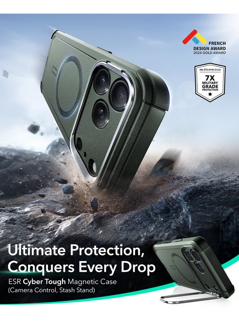 ESR iPhone 17 Pro Max HaloLock Cyber Tough Case with Stand – MagSafe Compatible Heavy-Duty Cover with Camera Control Button 7x Military-Grade Drop Protection Shock-Absorbing Corners And 3-Layer Design - Green - Image 2