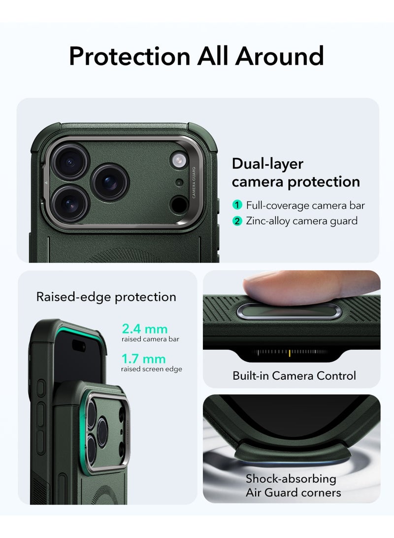 ESR iPhone 17 Pro Max HaloLock Cyber Tough Case with Stand – MagSafe Compatible Heavy-Duty Cover with Camera Control Button 7x Military-Grade Drop Protection Shock-Absorbing Corners And 3-Layer Design - Green - Image 3
