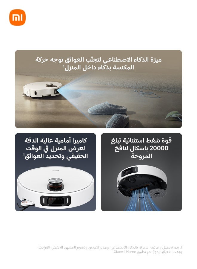 Xiaomi 5 Pro Robot Vacuum with Mop, 20000Pa, Avoids 200+ Objects , Intelligent Dirt Recognition, dToF Retractable Navigation for Cleaning in Tight Spaces,Anti-tangle Protection，Carpet Detection，80°C High-Temperature Self-Cleaning 20 W 65238 white - Image 2