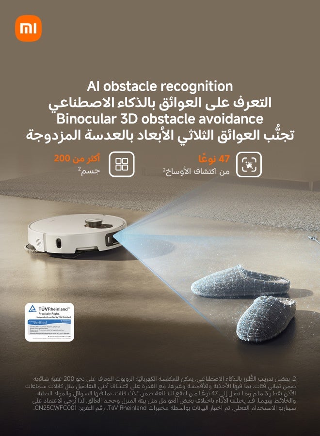 Xiaomi 5 Pro Robot Vacuum with Mop, 20000Pa, Avoids 200+ Objects , Intelligent Dirt Recognition, dToF Retractable Navigation for Cleaning in Tight Spaces,Anti-tangle Protection，Carpet Detection，80°C High-Temperature Self-Cleaning 20 W 65238 white - Image 5