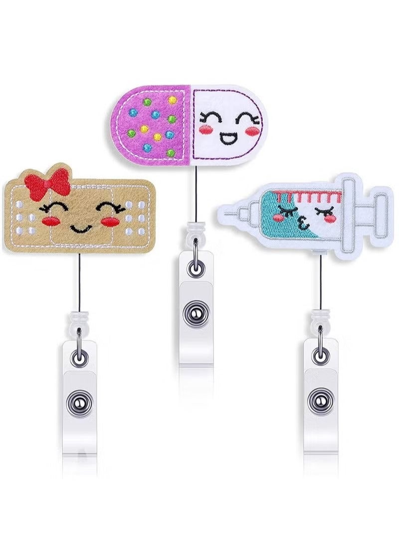 Felt Nurse Badge Reels, Pill Bandage, and Syringe Retractable Holder Cute Nursing Name ID Holders with Alligator Clip for Doctor Teacher Student (3 Pieces) - Image 1
