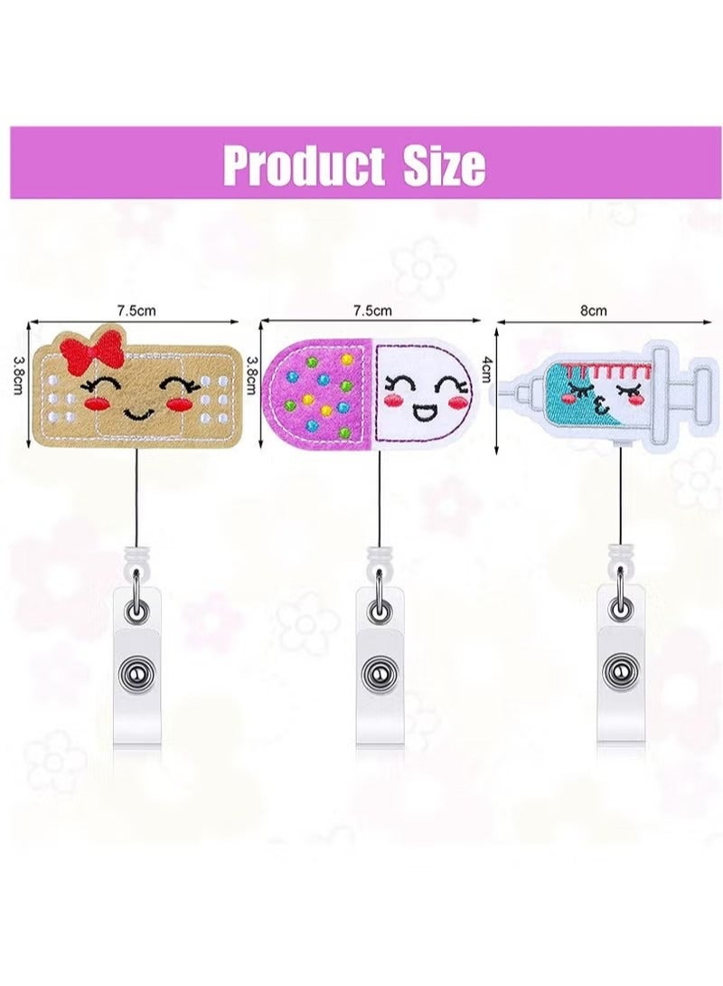 Felt Nurse Badge Reels, Pill Bandage, and Syringe Retractable Holder Cute Nursing Name ID Holders with Alligator Clip for Doctor Teacher Student (3 Pieces) - Image 3