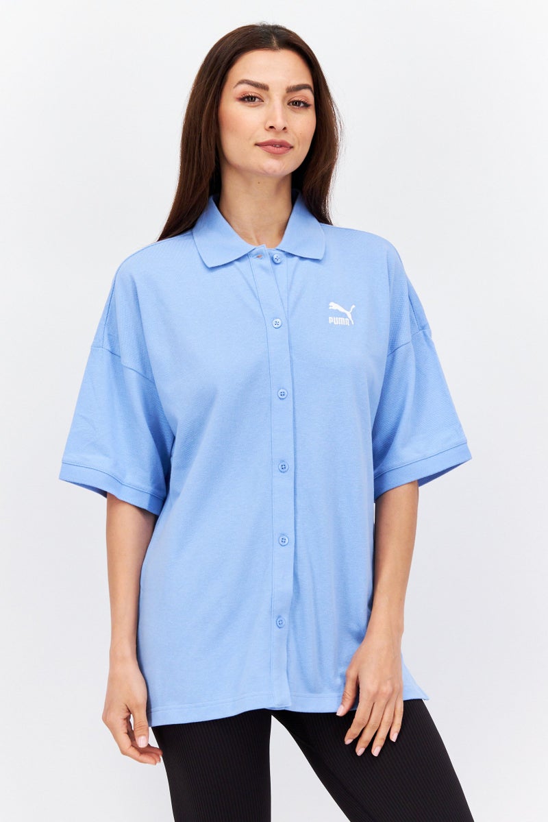 PUMA Women Sportswear Fit Short Sleeve Training Polo Shirt, Blue  - Image 1