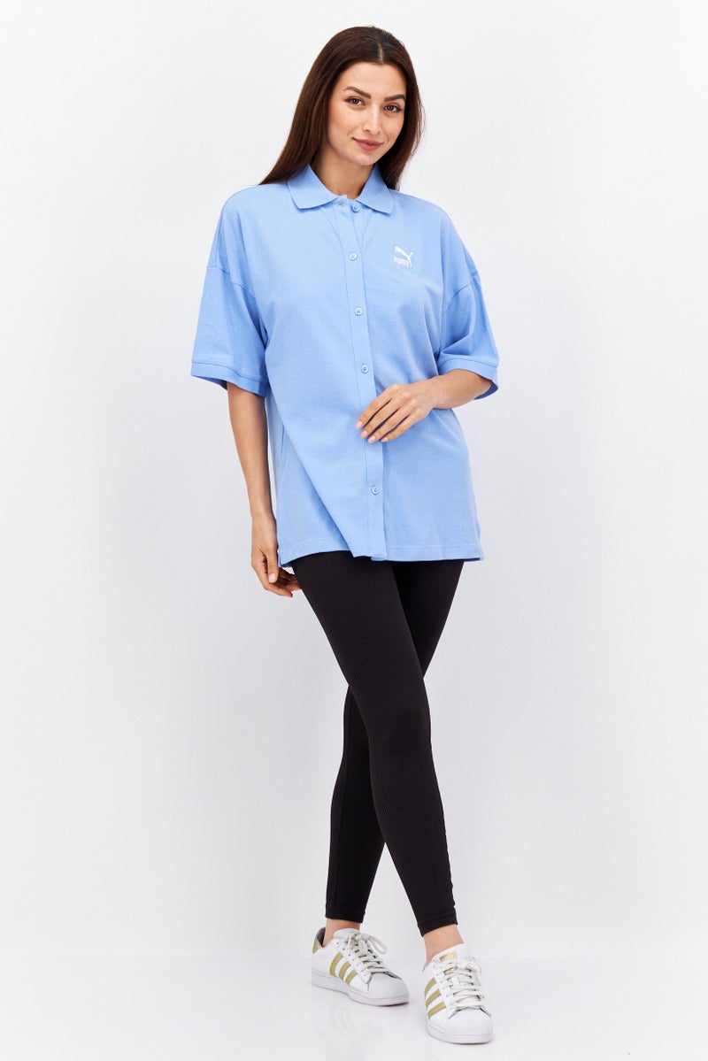 PUMA Women Sportswear Fit Short Sleeve Training Polo Shirt, Blue  - Image 4