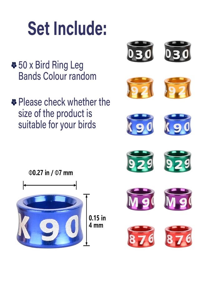 STPCTOU Bird Rings, Bird Bands, Bird Leg Rings, Multicolor Aluminum Pigeon Leg Rings, Identification Pigeon Training Rings Hibiscus Birds, Parrots, Peonies, Pigeons, Mixed Colors 50 Per Pack - Image 2