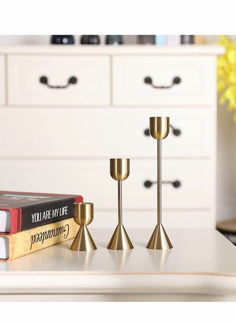 Brass Gold Candlestick Holder - Set of 3 Taper Candle Holder, Vintage Decorative Centerpiece for Table Mantel Wedding Housewarming Gift