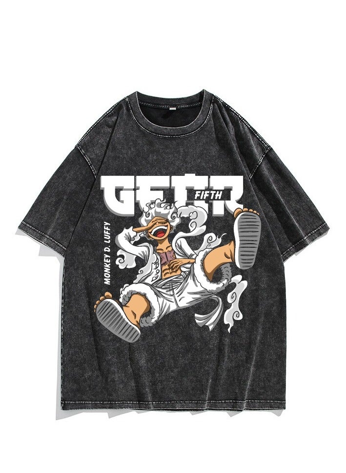 واحد قطعة لوفي غسلها خمر تي شيرت الهيب هوب الشارع عارضة القطن الصيف كم قصير - Image 1