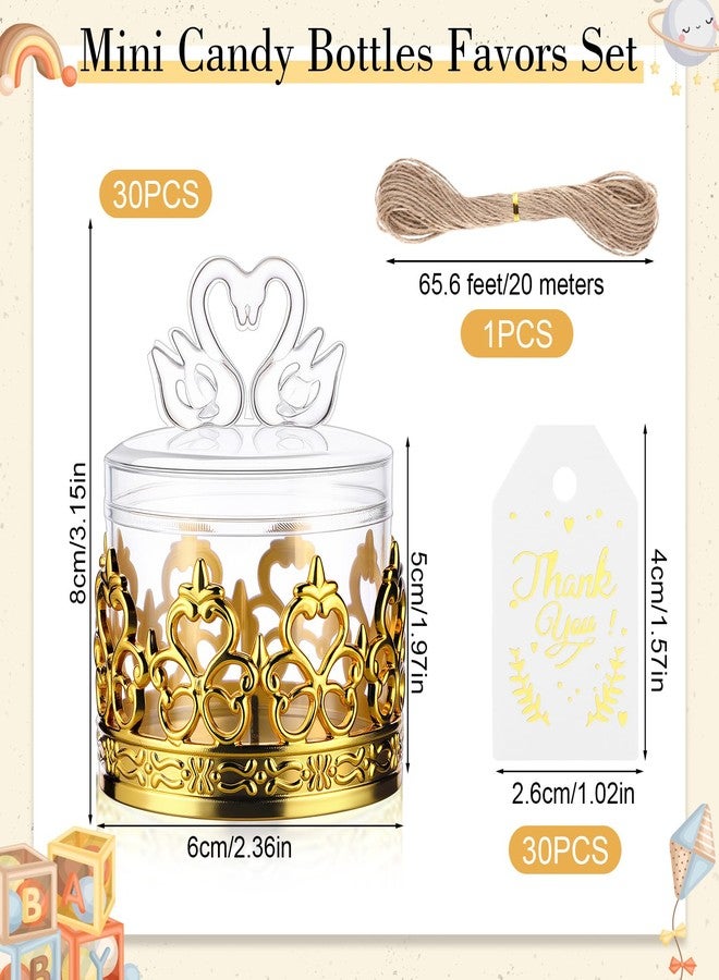 Jingmore 30 Sets Mini Crown Candy Boxes with Thank You Tags and Twine Plastic Candy Storage Boxes for Wedding Baby Shower Princess Birthday Party Supplies(Gold and Clear,Swan Style - Image 2