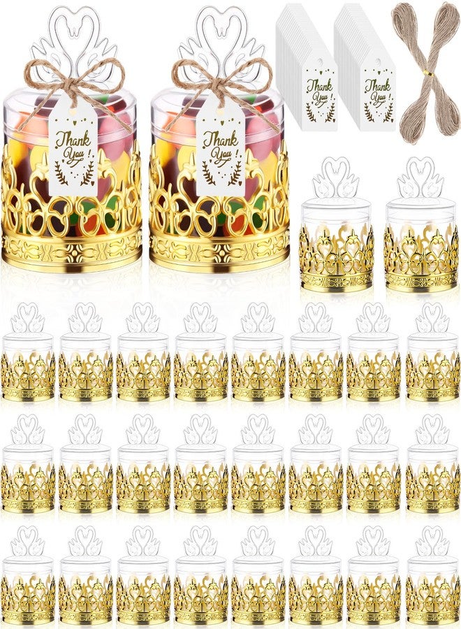 Jingmore 30 Sets Mini Crown Candy Boxes with Thank You Tags and Twine Plastic Candy Storage Boxes for Wedding Baby Shower Princess Birthday Party Supplies(Gold and Clear,Swan Style - Image 1