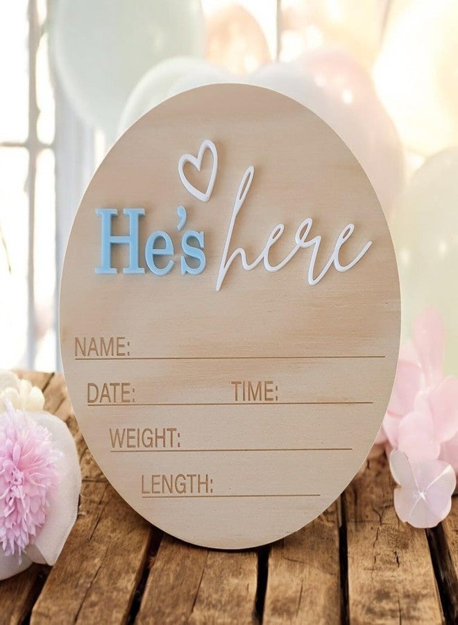 Febvao Baby Birth Announcement Sign, ​5.9 Inch Wooden He's Here Newborn Gender Reveal Signs Decoration, Acrylic Hospital Birth Announcement Sign, Newborn Photo Shoot Props,Welcome Newborn Arrival To World - Image 3