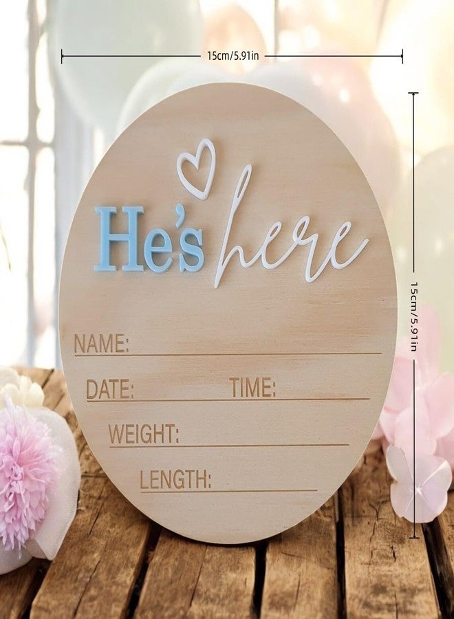 Febvao Baby Birth Announcement Sign, ​5.9 Inch Wooden He's Here Newborn Gender Reveal Signs Decoration, Acrylic Hospital Birth Announcement Sign, Newborn Photo Shoot Props,Welcome Newborn Arrival To World - Image 2
