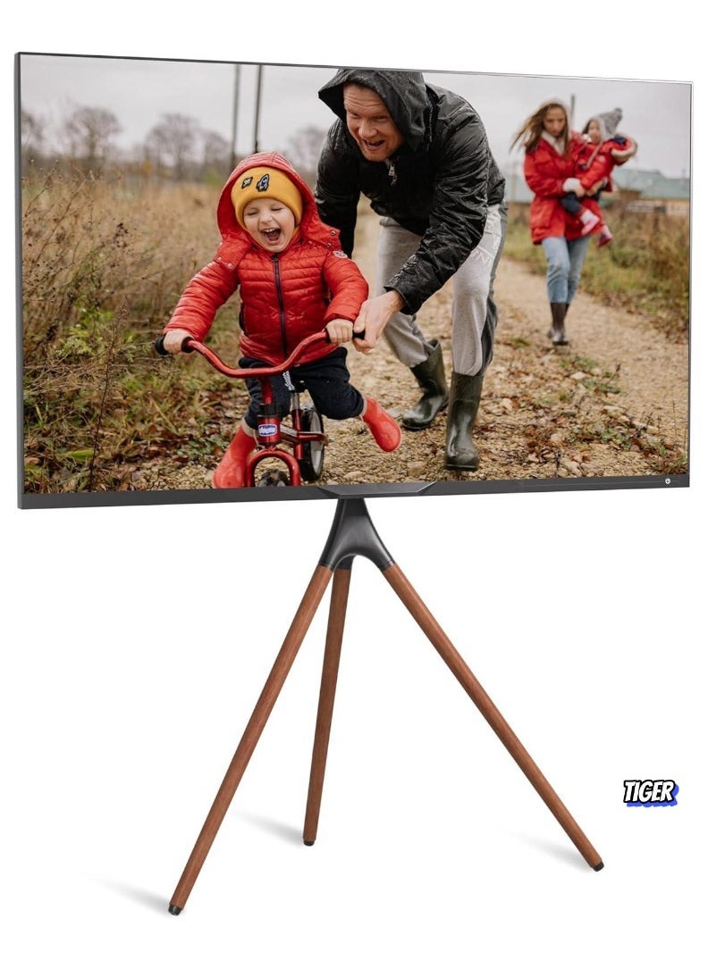 TIGER حامل تلفاز بقاعدة ثلاثية للأجهزة من 45-70 بوصة LED LCD OLED، حامل أرضي قابل للتعديل مع روابط كابلات، قاعدة تلفاز محمولة دوارة بزاوية 180° لغرفة النوم، غرفة المعيشة، الاستوديو، بني، يدعم حتى 55 رطل - Image 1