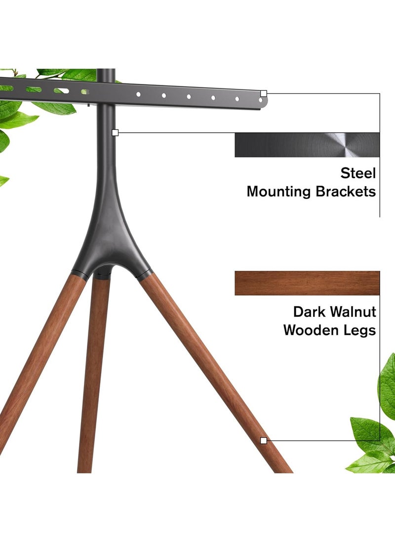 TIGER حامل تلفاز بقاعدة ثلاثية للأجهزة من 45-70 بوصة LED LCD OLED، حامل أرضي قابل للتعديل مع روابط كابلات، قاعدة تلفاز محمولة دوارة بزاوية 180° لغرفة النوم، غرفة المعيشة، الاستوديو، بني، يدعم حتى 55 رطل - Image 5