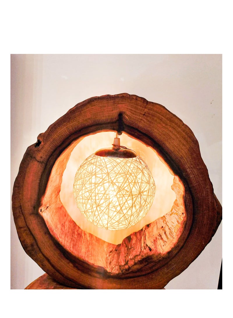 Campus interiors Rustic Wooden Lamp, Premium Camphor Trunk Wood Decorative Light for Office or Home Decoration, Featuring Glass Ball Bulb with Fire Effect - Image 1