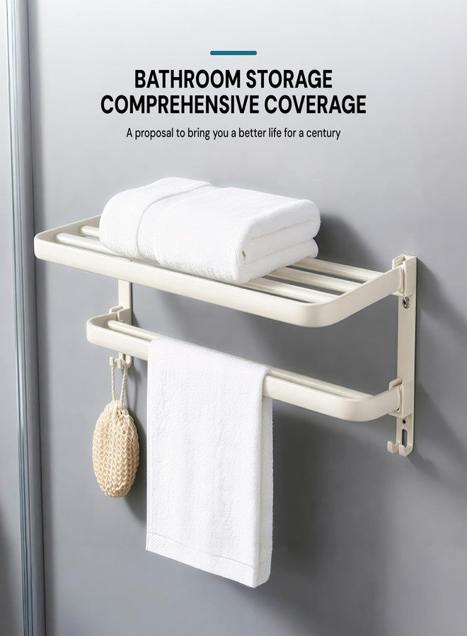 MIORAH 24 Inch Powder - Coated Aluminium Towel Rack with Hooks - Rust - Free, Space - Saving Bathroom No Drill Self Adhesive Towel Rack Easy Installation White - Image 3