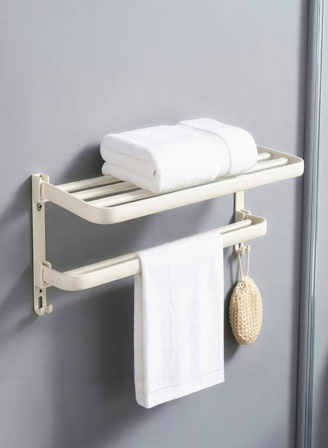 MIORAH 24 Inch Powder - Coated Aluminium Towel Rack with Hooks - Rust - Free, Space - Saving Bathroom No Drill Self Adhesive Towel Rack Easy Installation White - Image 1