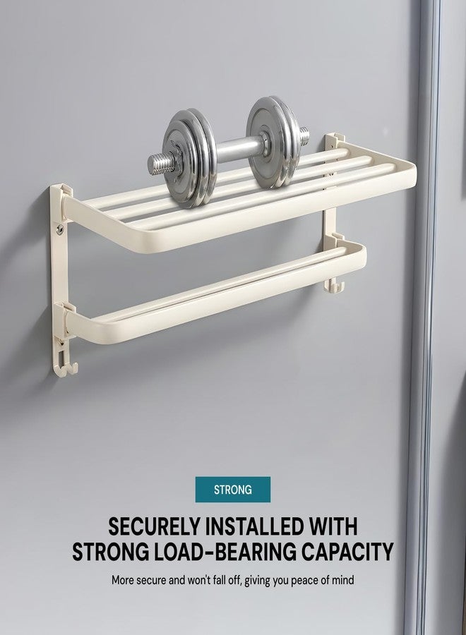 MIORAH 24 Inch Powder - Coated Aluminium Towel Rack with Hooks - Rust - Free, Space - Saving Bathroom No Drill Self Adhesive Towel Rack Easy Installation White - Image 4