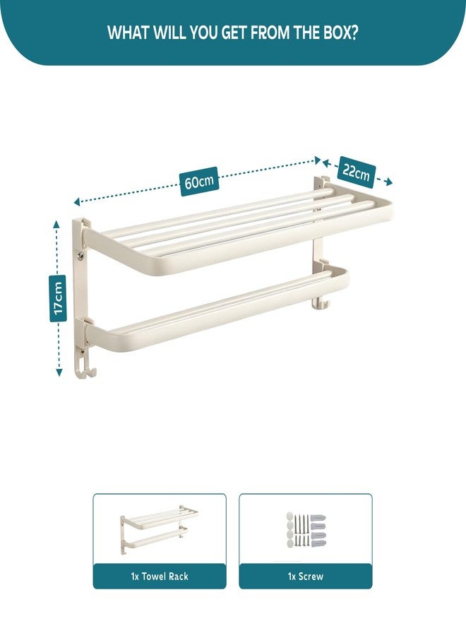MIORAH 24 Inch Powder - Coated Aluminium Towel Rack with Hooks - Rust - Free, Space - Saving Bathroom No Drill Self Adhesive Towel Rack Easy Installation White - Image 2