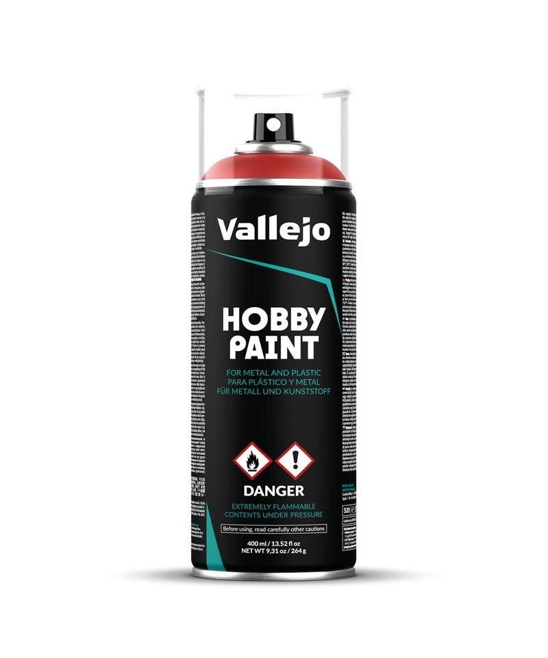 Vallejo - Hobby Paint Spray Fantasy Color | Scarlet Red 400 ml. (13.5 fl.oz.) | Creates Perfect Matt and Self Levelling Finish | Equipped with 2 Different Nozzles - Image 1