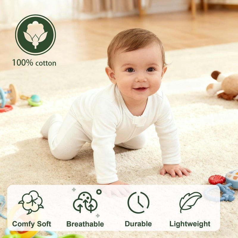 Hikido Infant 6-9 Month White Onesie Pajamas 100% Cotton Nightwear in Dailywear Clothes Set for Baby Girl with Mitten Cuffs Zipper Outfits - Image 2